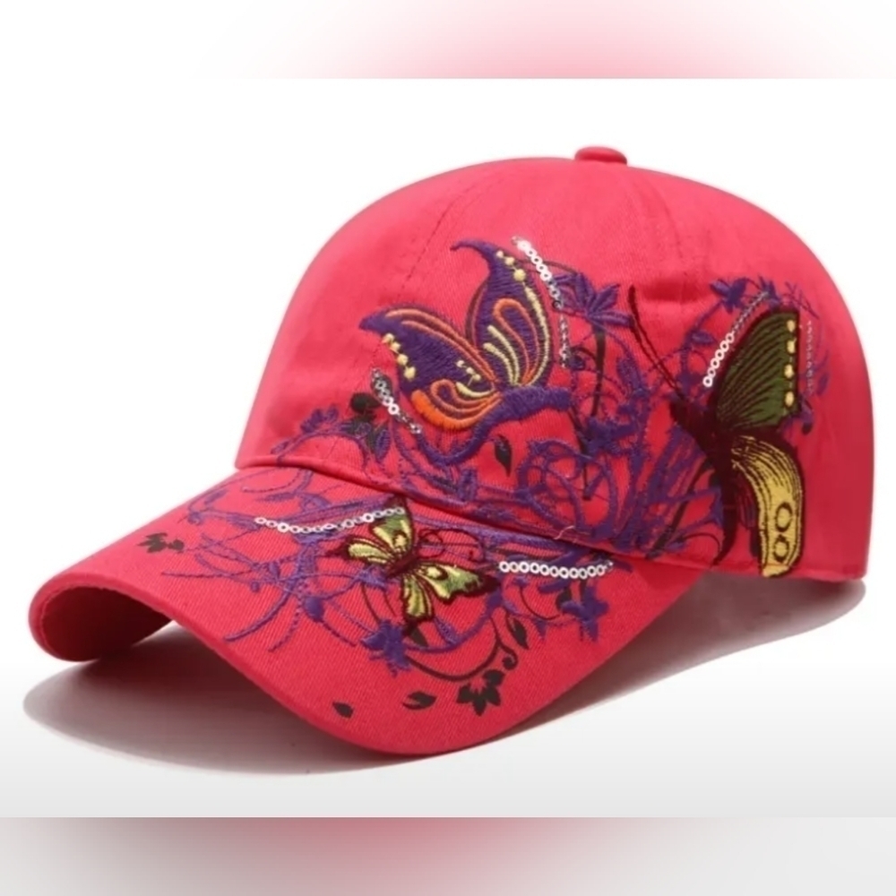 New women's Butterfly Red Baseball Cap Hat